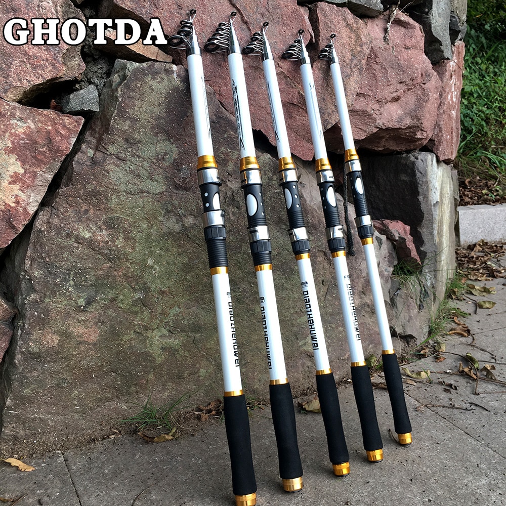 GHOTDA New Design White Spinning Fishing Rod FRP + Carbon Fiber Telescopic  Fishing Rods 2.1-3.6M