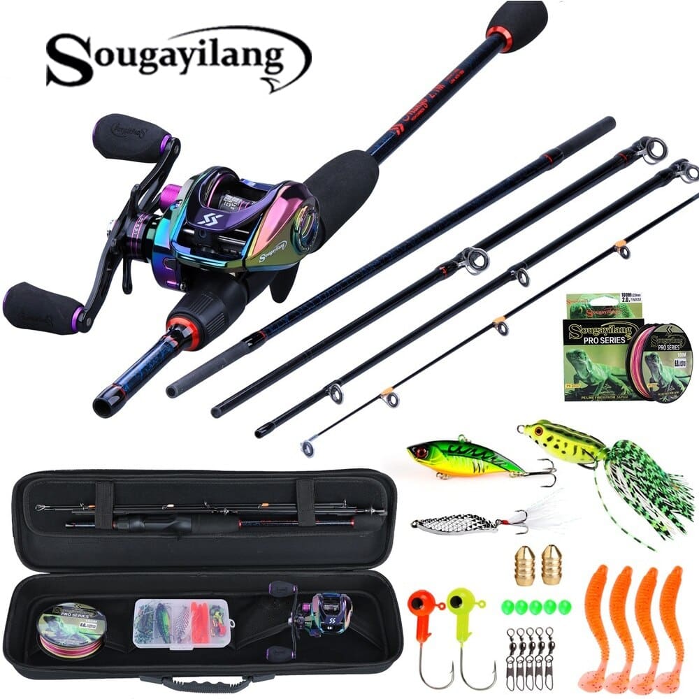 Sougayilang Casting Rod Combo 5 Section Carbon Rod and 9+1BB Baitcasting Reel with Line Lure Accessories Carrier Bag Full Kits