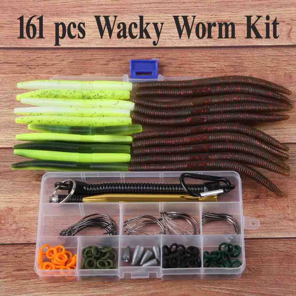 161Pcs/Box Wacky Rig Fishing Worm Kit