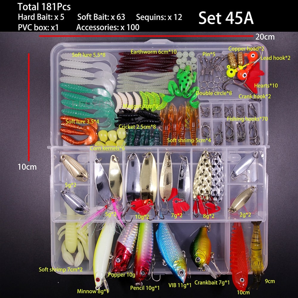 FFLYBG New Mixed Fishing Lure Set Soft and Hard Bait Kit Minnow Metal Jig Spoon Tackle Accessories with Box For Bass Pike Crank
