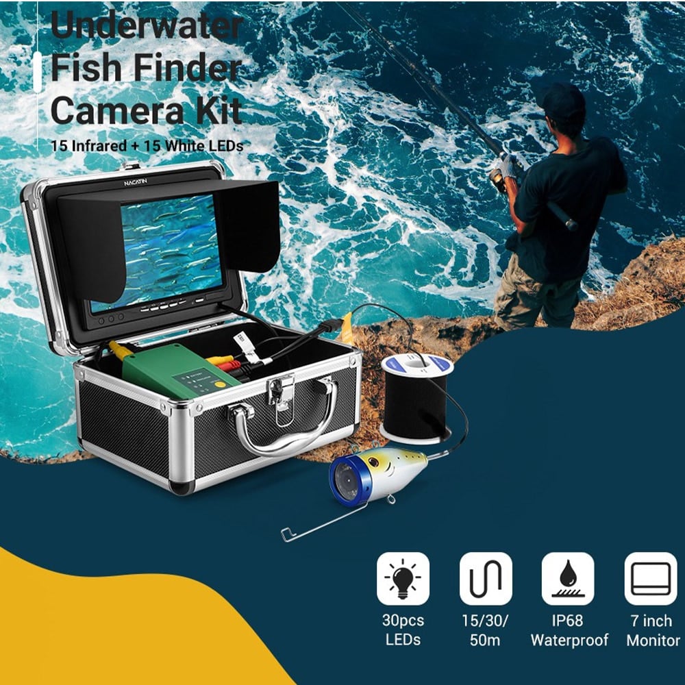 Fish Finder Underwater Fishing Camera DVR 7 LCD Monitor Waterproof Ice  Fish Gear 30pcs LED For Ice/Sea/River Winter Fishing