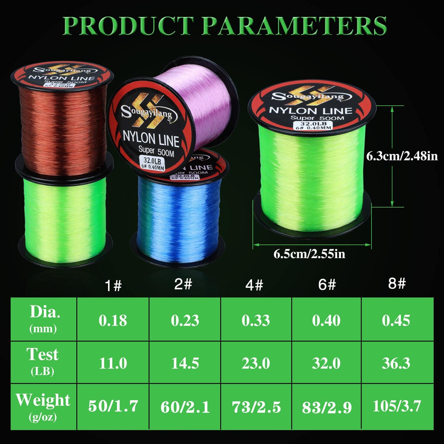 Sougayilang 500M Monofilament Line 11-36.3LB Super Strong Nylon Fishing Line Leader Line Sinking Line Carp Fishing Accessories