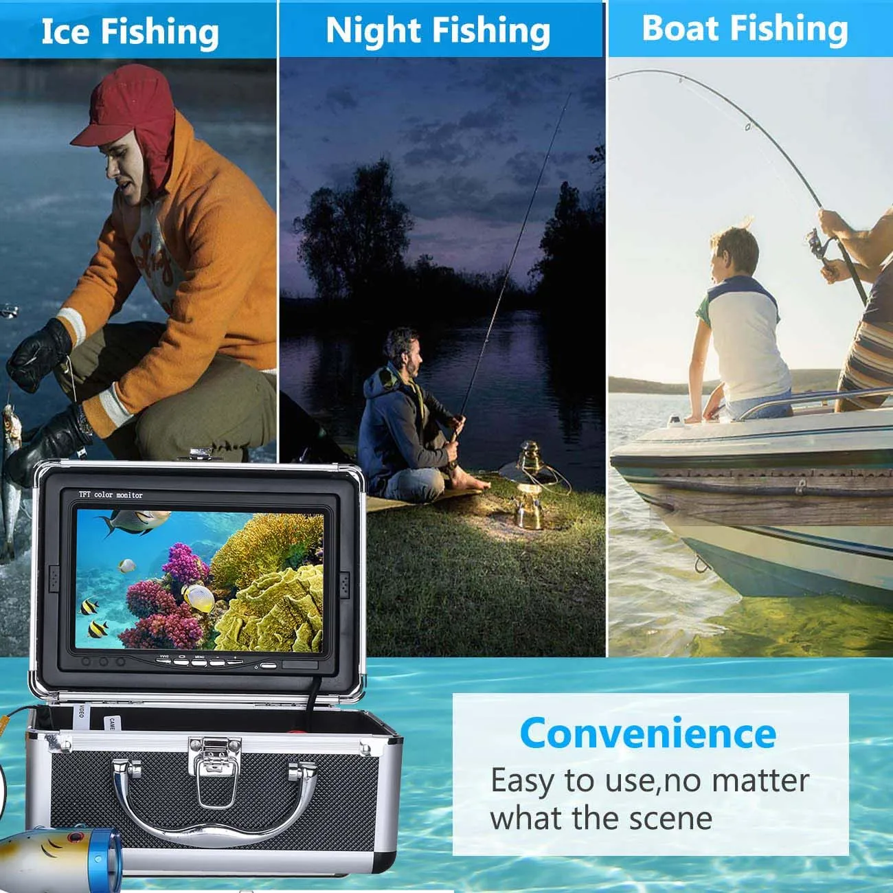 GAMWATER (DVR) Winter Fish Fidner Underwater Fishing Camera 7 Inch 1000TVL IP68 Waterproof 15M 30M 50M For Ice/Sea/River Fishing GAMWATER (DVR) Winter Fish Fidner Underwater Fishing Camera 7 Inch 1000TVL IP68 Waterproof 15M 30M 50M For Ice/Sea/River Fishing