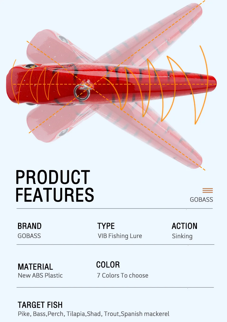 GOBASS Lipless Crankbait Fishing Tackle 2021 Rattling Baits VIB Fishing Lure 18/21g Wobblers For Pike Perch Metal Vibration Bait