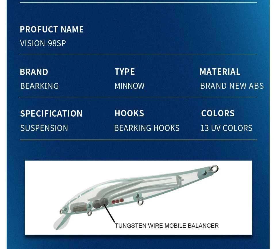 BEARKING 9.8cm 10g SP dive 2.1m professional Minnow Wobbler fishing lures quality jerkbaits Artificial Bait Predator tackles