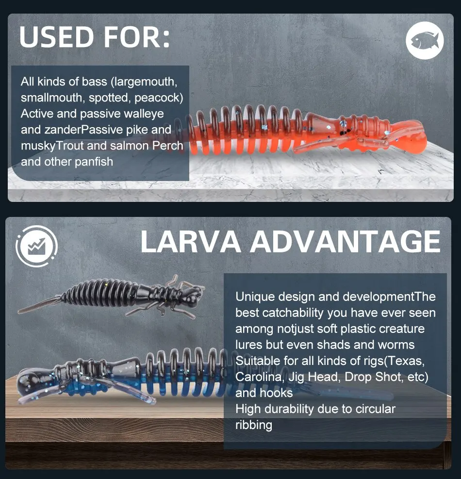 MEREDITH Larva Soft Lures Artificial Lures 50mm/10pcs Fishing Worm Silicone Bass Pike Minnow Swimbait Jigging Plastic Baits MEREDITH Larva Soft Lures Artificial Lures 50mm/10pcs Fishing Worm Silicone Bass Pike Minnow Swimbait Jigging Plastic Baits