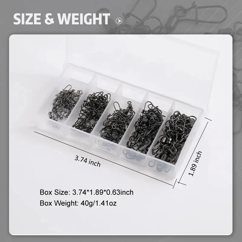 50pc/box Stainless Steel Fishing Connector Pin Bearing Rolling Swivel with Snap Fishhook Lure Accessories 50pc/box Stainless Steel Fishing Connector Pin Bearing Rolling Swivel with Snap Fishhook Lure Accessories