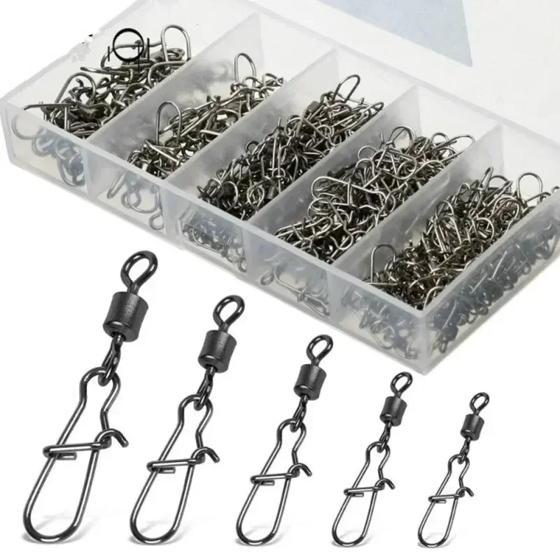 50pc/box Stainless Steel Fishing Connector Pin Bearing Rolling Swivel with Snap Fishhook Lure Accessories 50pc/box Stainless Steel Fishing Connector Pin Bearing Rolling Swivel with Snap Fishhook Lure Accessories
