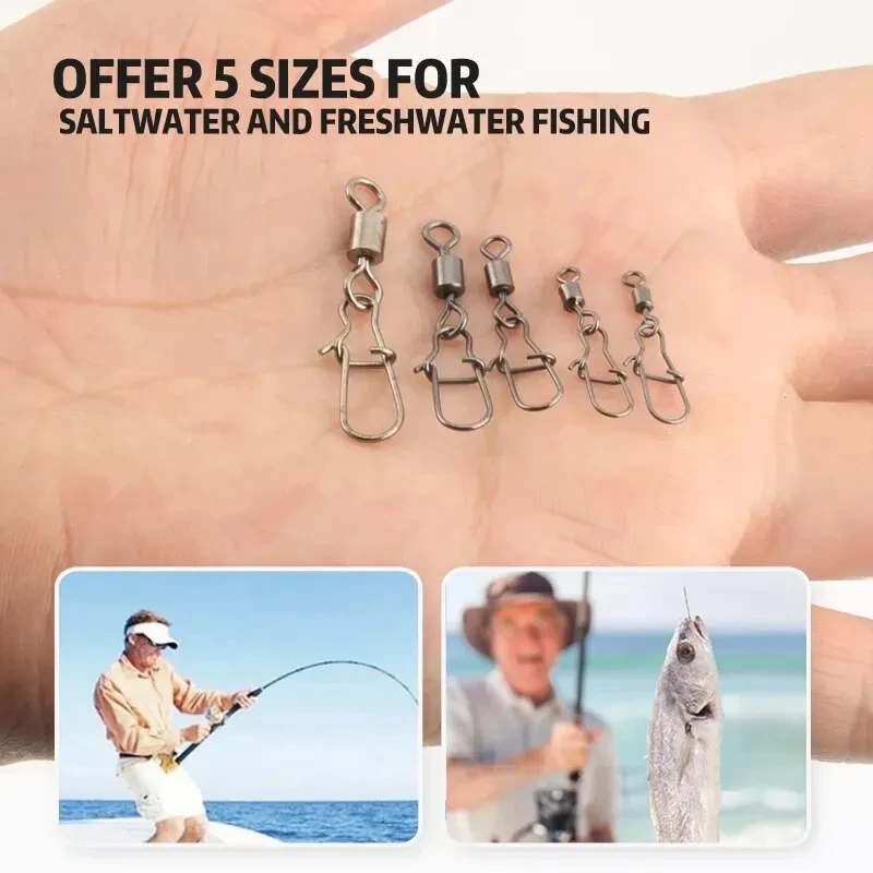 50pc/box Stainless Steel Fishing Connector Pin Bearing Rolling Swivel with Snap Fishhook Lure Accessories 50pc/box Stainless Steel Fishing Connector Pin Bearing Rolling Swivel with Snap Fishhook Lure Accessories
