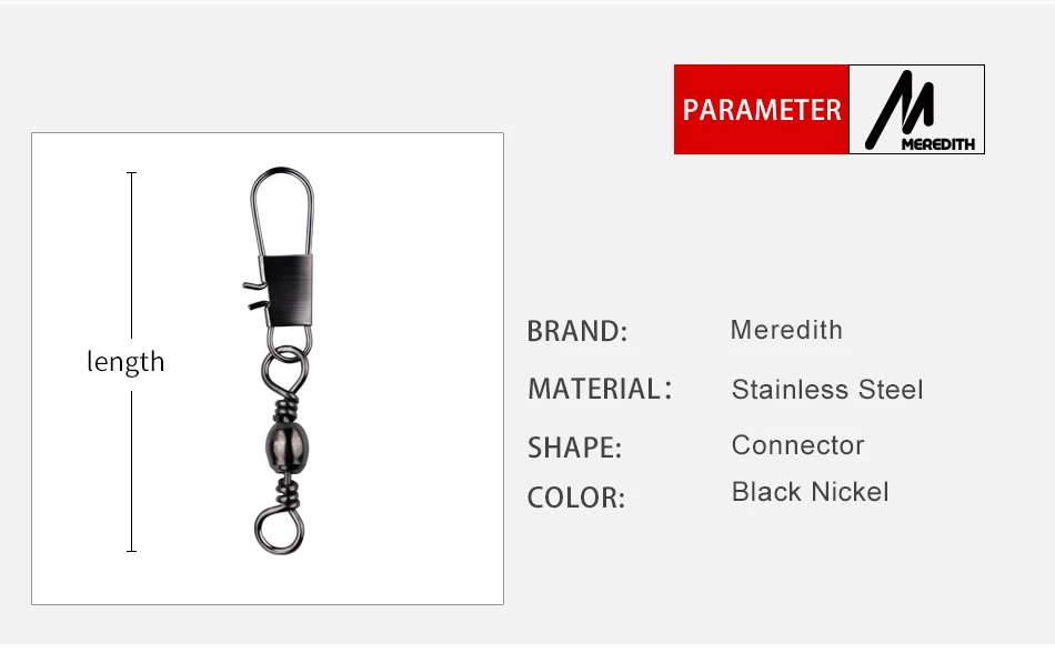 Meredith 50Pcs/Lot Fishing Connector Pin Bearing Rolling Swivel Stainless Steel with Snap Fishhook Lure Tackle Accessorie Meredith 50Pcs/Lot Fishing Connector Pin Bearing Rolling Swivel Stainless Steel with Snap Fishhook Lure Tackle Accessorie