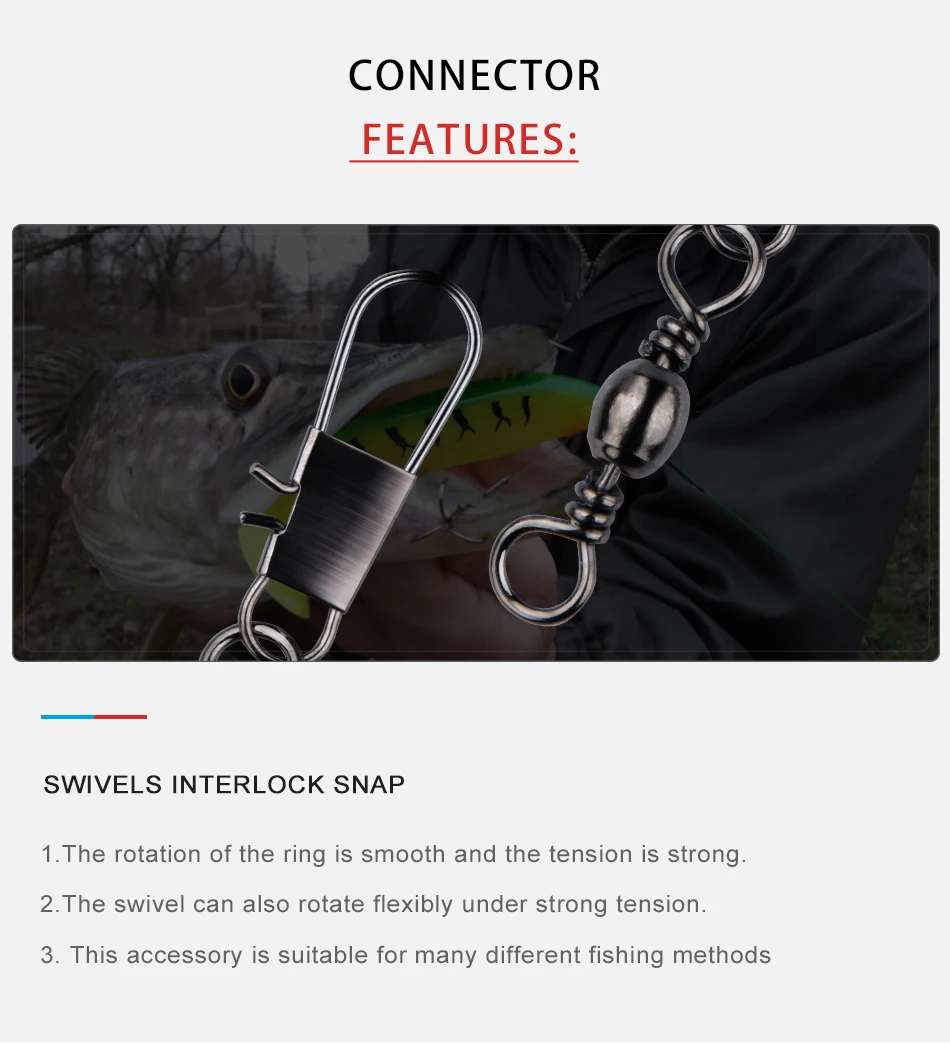 Meredith 50Pcs/Lot Fishing Connector Pin Bearing Rolling Swivel Stainless Steel with Snap Fishhook Lure Tackle Accessorie Meredith 50Pcs/Lot Fishing Connector Pin Bearing Rolling Swivel Stainless Steel with Snap Fishhook Lure Tackle Accessorie