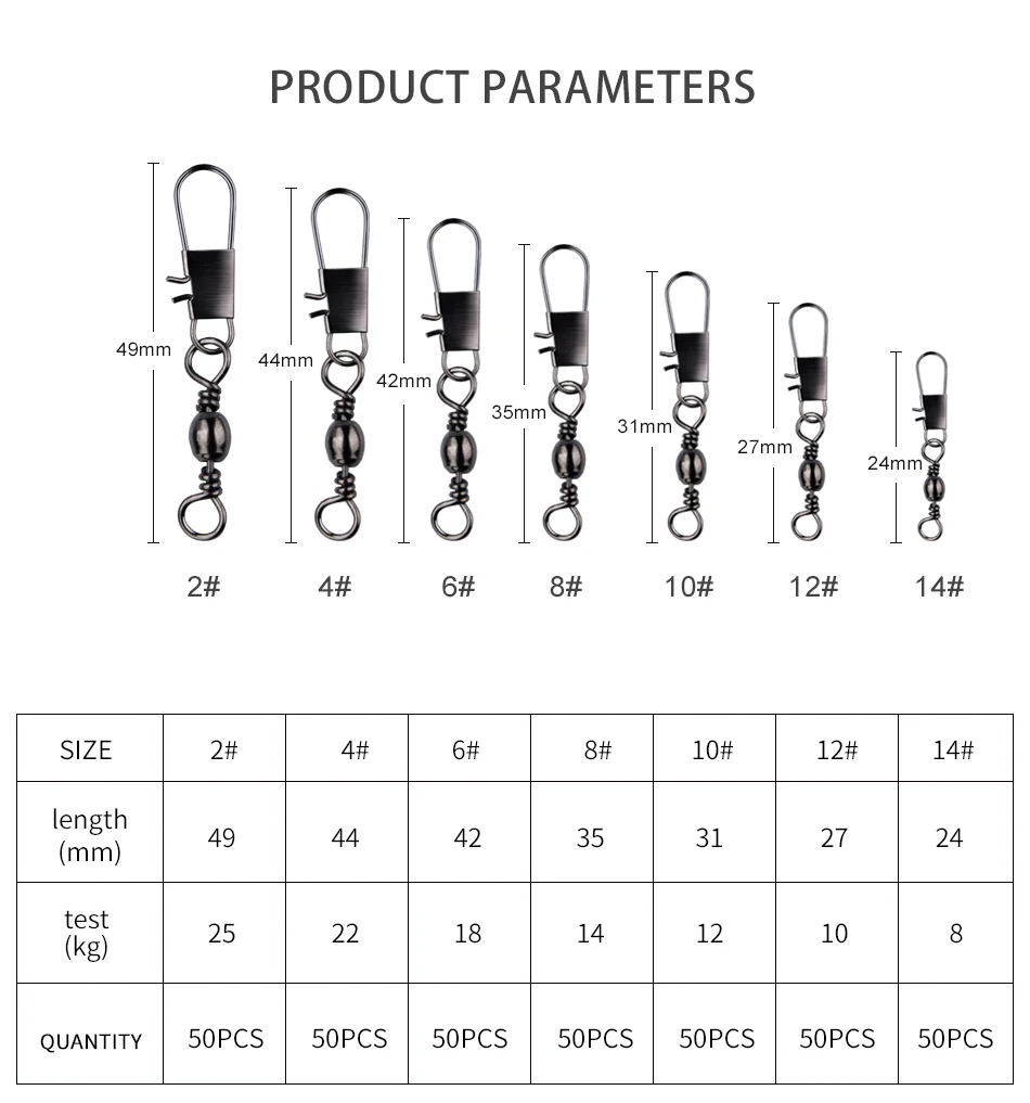 Meredith 50Pcs/Lot Fishing Connector Pin Bearing Rolling Swivel Stainless Steel with Snap Fishhook Lure Tackle Accessorie Meredith 50Pcs/Lot Fishing Connector Pin Bearing Rolling Swivel Stainless Steel with Snap Fishhook Lure Tackle Accessorie