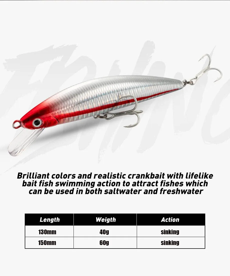 Sinking Minnow Fishing Lures 40g 60g Sea fishing Wobbler Fishing lures Big Fish Hard Bait Pesca Sea Bass Tuna Sea Wolf Mackerel Sinking Minnow Fishing Lures 40g 60g Sea fishing Wobbler Fishing lures Big Fish Hard Bait Pesca Sea Bass Tuna Sea Wolf Mackerel