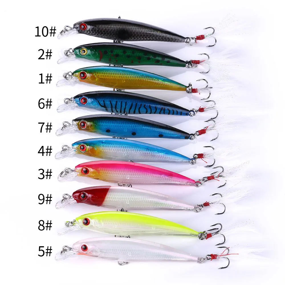 Laser Minnow Fishing Lure 10/5Pcs Artificial Bionic 9cm/7g Swing Hard Bait with Feather Tackle Hook Wobbler Pesca for Bass Pike Laser Minnow Fishing Lure 10/5Pcs Artificial Bionic 9cm/7g Swing Hard Bait with Feather Tackle Hook Wobbler Pesca for Bass Pike