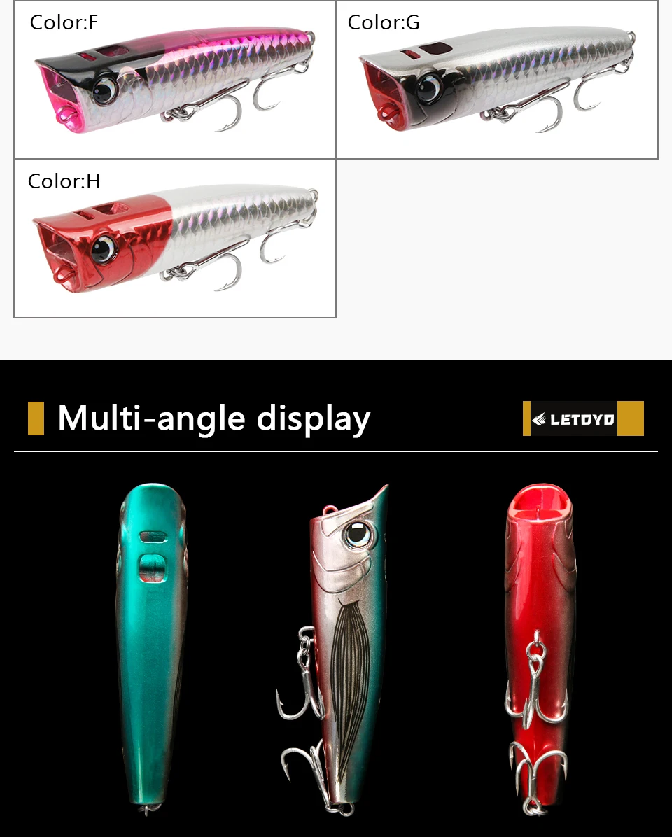 LETOYO Topwater Popper 8.5-30g floating Rock pop Artificial Hard Baits for Bass Perch Pike Fishing Lure LETOYO Topwater Popper 8.5-30g floating Rock pop Artificial Hard Baits for Bass Perch Pike Fishing Lure