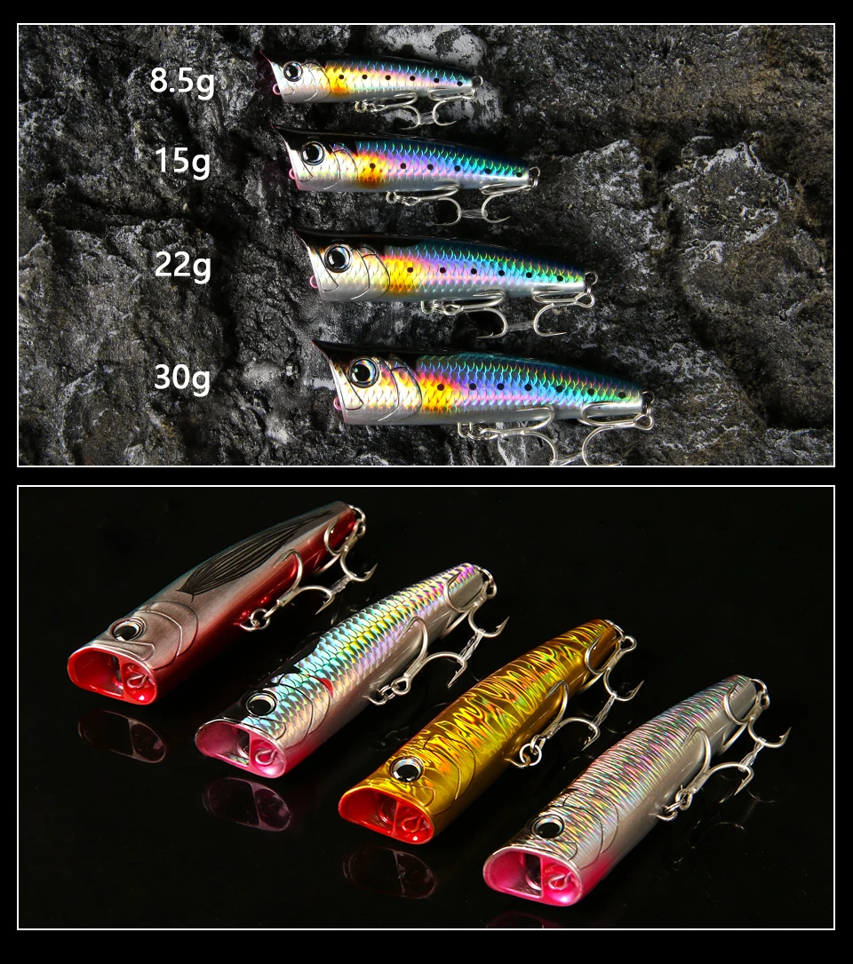 LETOYO Topwater Popper 8.5-30g floating Rock pop Artificial Hard Baits for Bass Perch Pike Fishing Lure LETOYO Topwater Popper 8.5-30g floating Rock pop Artificial Hard Baits for Bass Perch Pike Fishing Lure