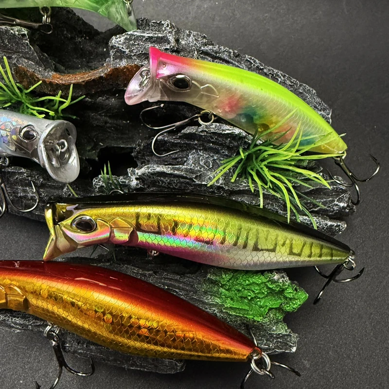 whopper plopper style topwater lure 12g Topwater Minnow DARTER Fishing Lure 8cm Cup Mouth Whopper Popper Saltwater Bass Trout Artificial Bait Pesca Wobbler Supplies
