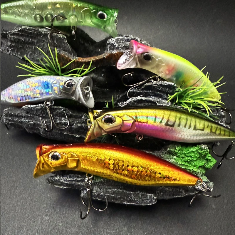 whopper plopper style topwater lure 12g Topwater Minnow DARTER Fishing Lure 8cm Cup Mouth Whopper Popper Saltwater Bass Trout Artificial Bait Pesca Wobbler Supplies