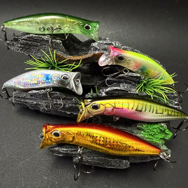 whopper plopper style topwater lure 12g Topwater Minnow DARTER Fishing Lure 8cm Cup Mouth Whopper Popper Saltwater Bass Trout Artificial Bait Pesca Wobbler Supplies