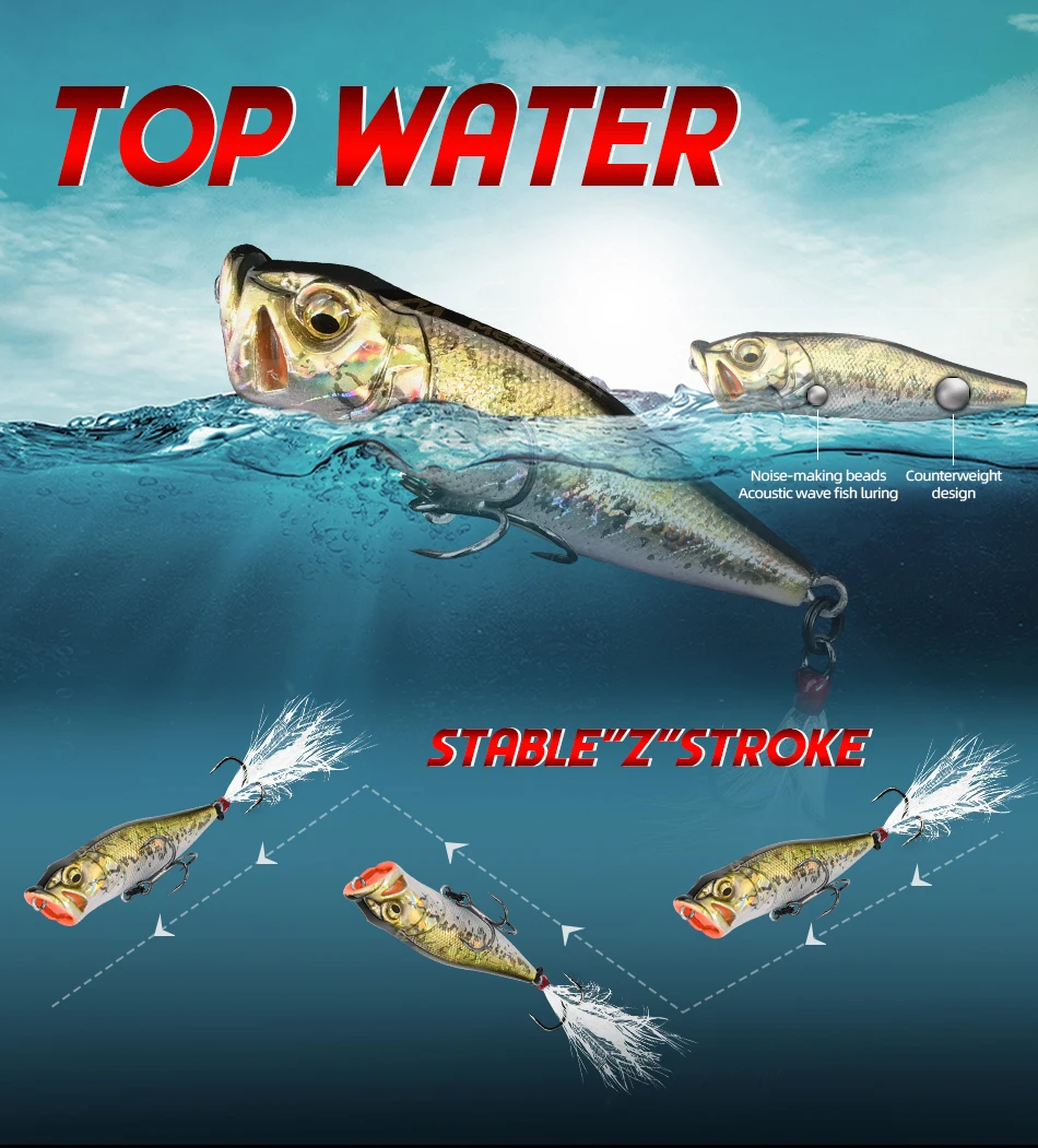 MEREDITH Popper Fishing Lure 64mm 8.48g Topwater fishing lure Artificial Hard Bait Fishing for Bass Perch Pike Fishing Lure
