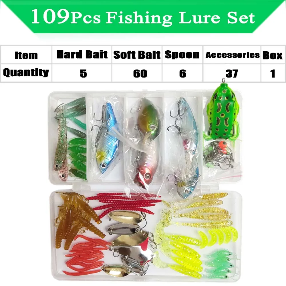 Fishing Lure Kit Soft and Hard Bait Set Gear Layer Minnow Metal Jig Spoon For Bass Pike Crank Tackle Accessories with Box Fishing Lure Kit Soft and Hard Bait Set Gear Layer Minnow Metal Jig Spoon For Bass Pike Crank Tackle Accessories with Box