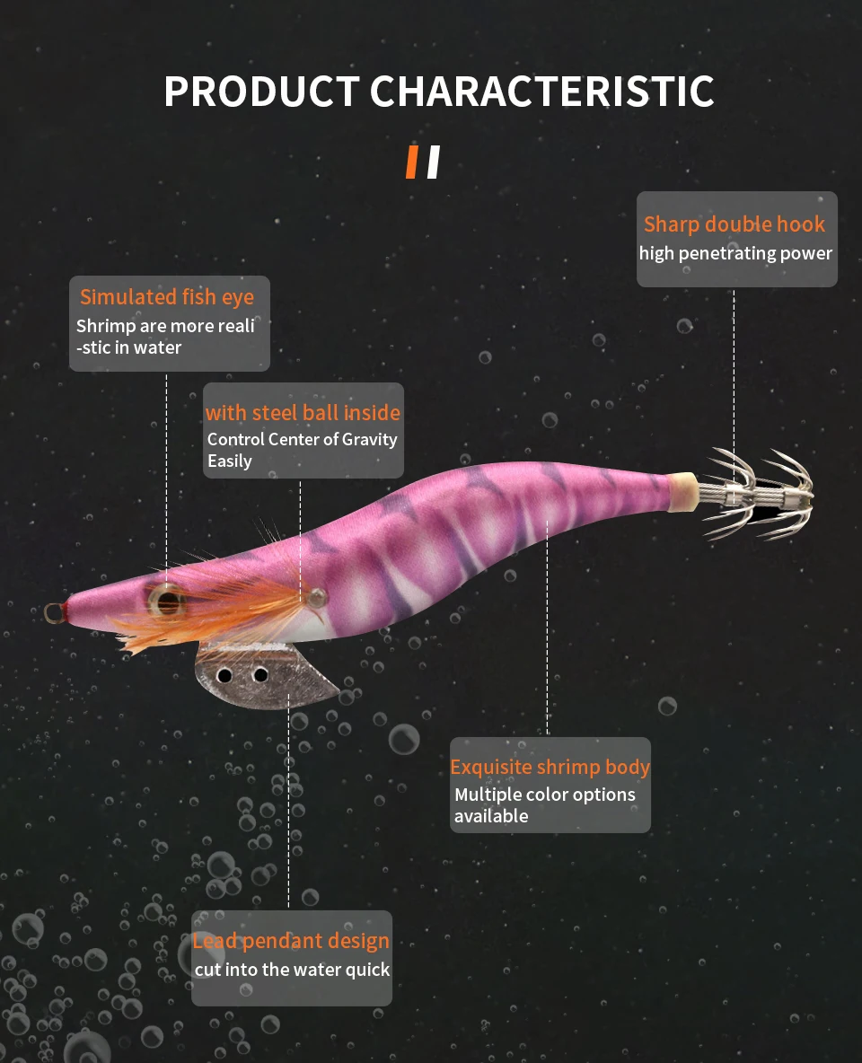 Luminous Wood Shrimp Fishing Lure, Squid Octopus Lure, 3D Eyes, Hard Bait Wobbler, Squid Jig Lure with Bag, 3.0, 10Pcs Luminous Wood Shrimp Fishing Lure, Squid Octopus Lure, 3D Eyes, Hard Bait Wobbler, Squid Jig Lure with Bag, 3.0, 10Pcs