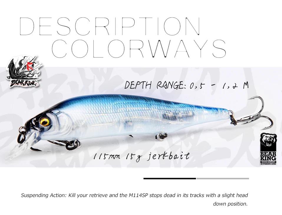 BEARKING 115mm 15g SP Tungsten weight system Top fishing lures minnow crank wobbler quality fishing tackle hooks for fishing BEARKING 115mm 15g SP Tungsten weight system Top fishing lures minnow crank wobbler quality fishing tackle hooks for fishing