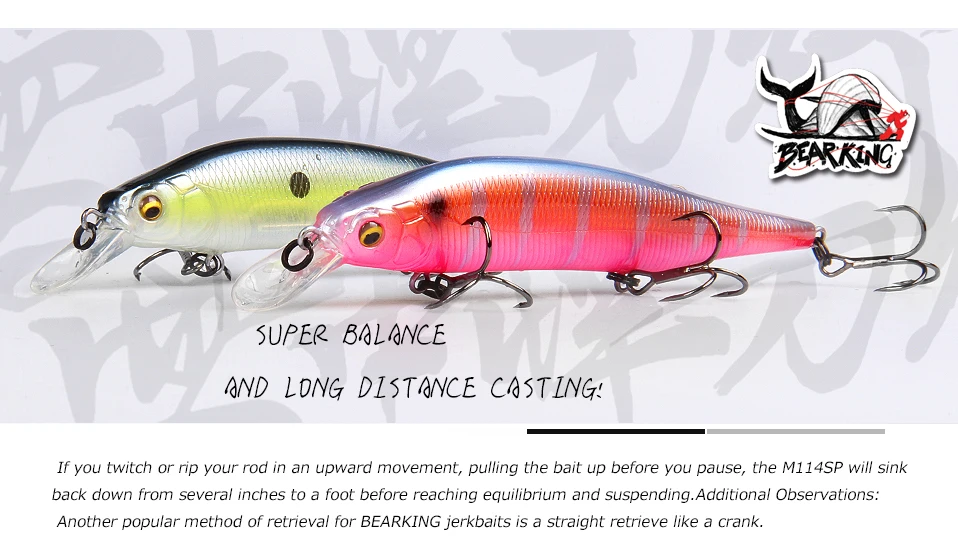 BEARKING 115mm 15g SP Tungsten weight system Top fishing lures minnow crank wobbler quality fishing tackle hooks for fishing BEARKING 115mm 15g SP Tungsten weight system Top fishing lures minnow crank wobbler quality fishing tackle hooks for fishing