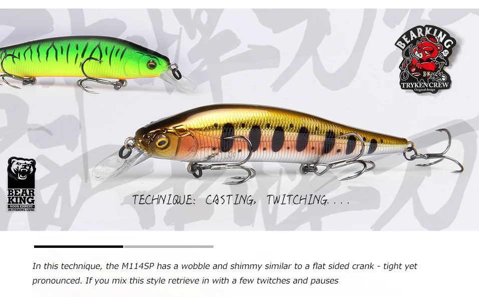 BEARKING 115mm 15g SP Tungsten weight system Top fishing lures minnow crank wobbler quality fishing tackle hooks for fishing BEARKING 115mm 15g SP Tungsten weight system Top fishing lures minnow crank wobbler quality fishing tackle hooks for fishing