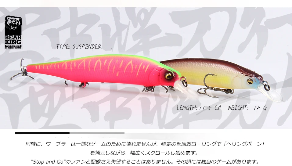 BEARKING 115mm 15g SP Tungsten weight system Top fishing lures minnow crank wobbler quality fishing tackle hooks for fishing BEARKING 115mm 15g SP Tungsten weight system Top fishing lures minnow crank wobbler quality fishing tackle hooks for fishing